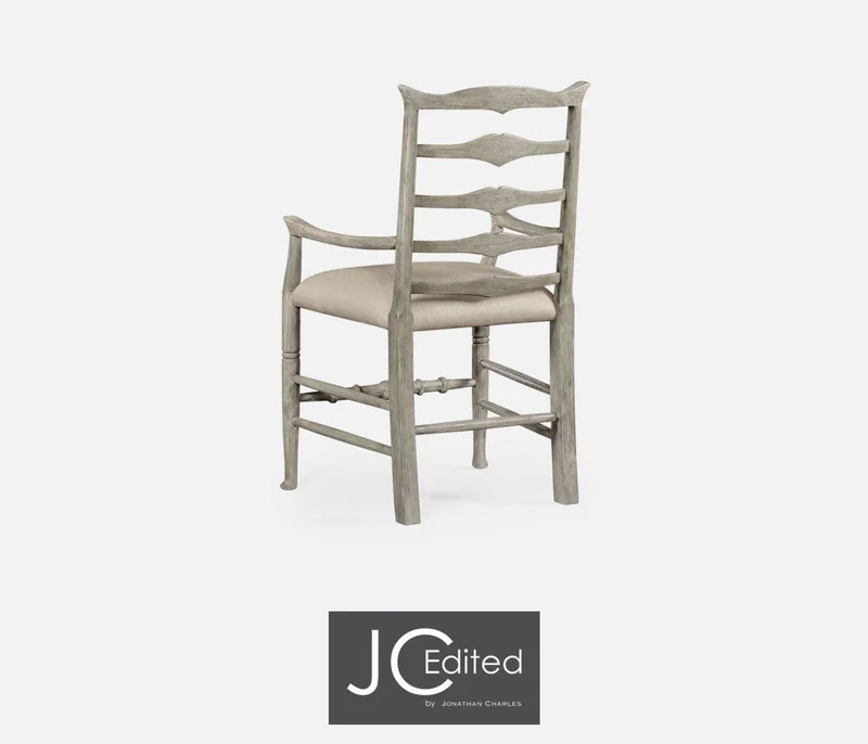 Dining Chair with Arms Rustic Ladder Back in Mazo - Rustic Grey