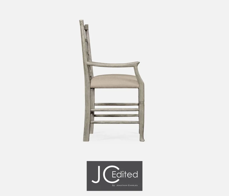 Dining Chair with Arms Rustic Ladder Back in Mazo - Rustic Grey