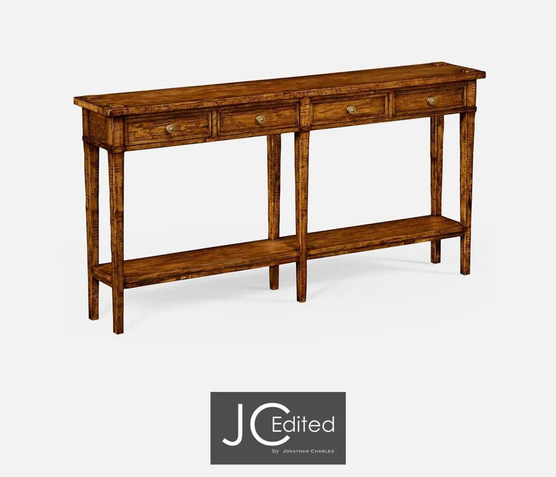 Narrow Console Table with Four Drawers Rustic in Country Walnut