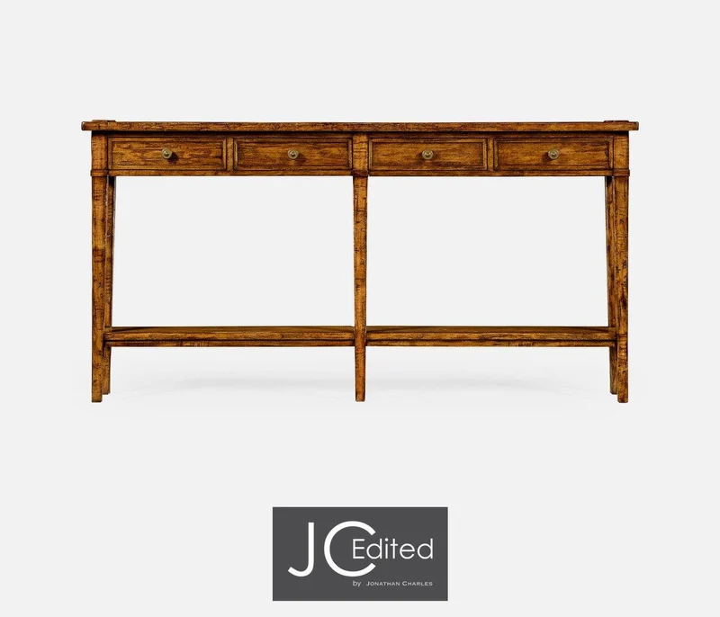 Narrow Console Table with Four Drawers Rustic in Country Walnut