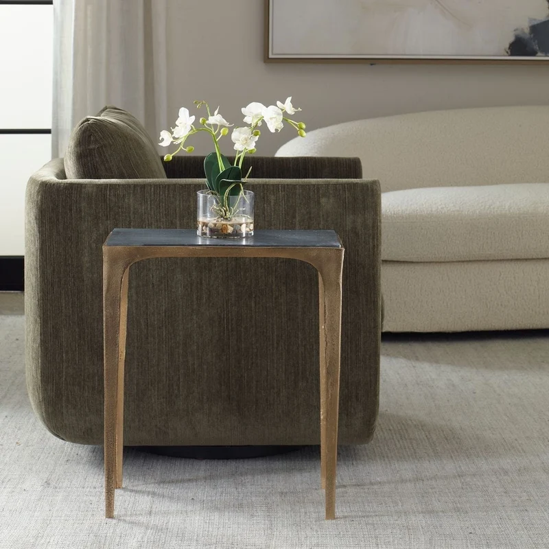 Corbusier Marble & Brass Side Table