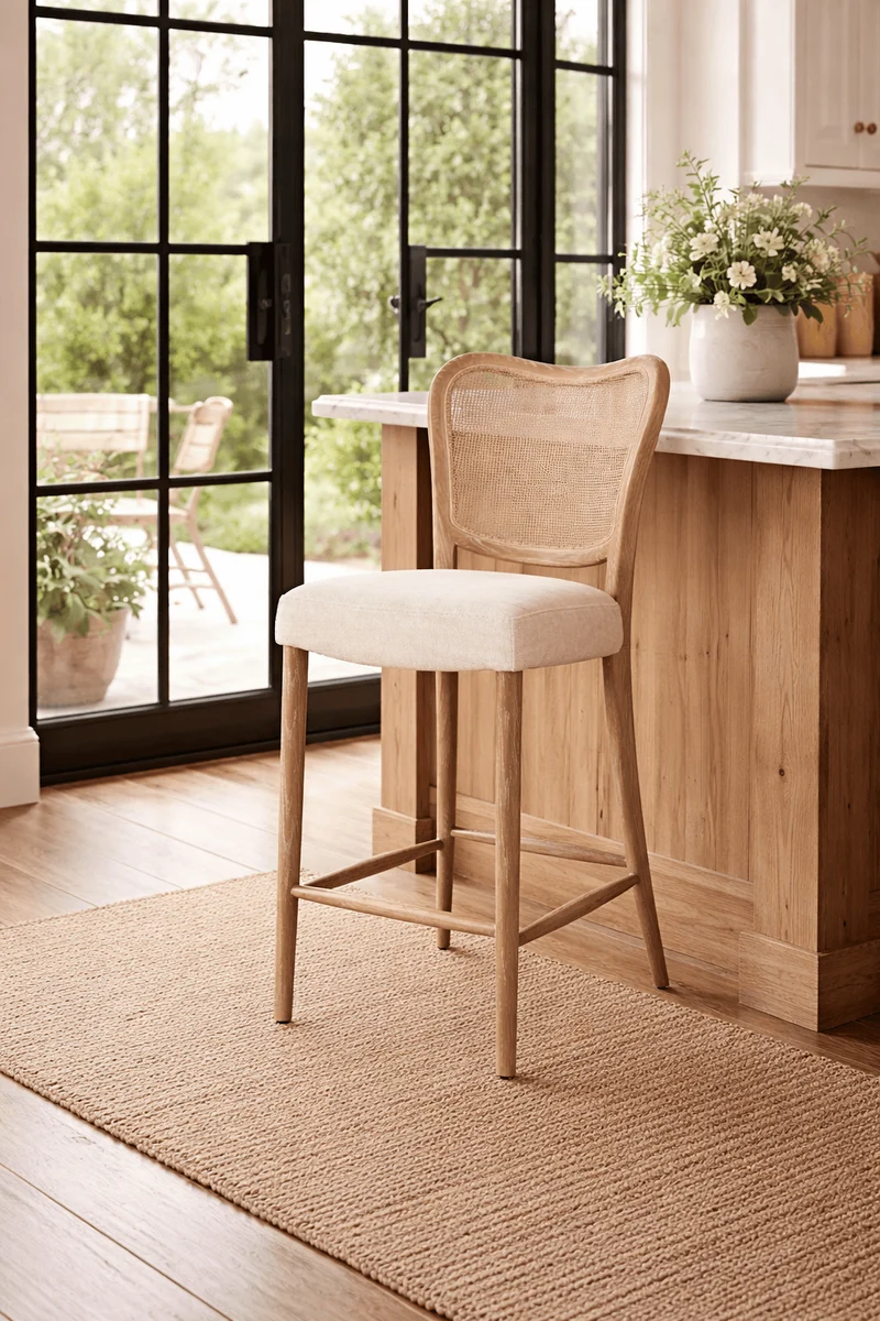 Chadlington Rattan and Natural Linen Counter Stool