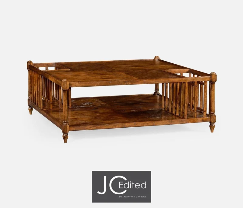 Rustic Square Coffee Table in Country Walnut