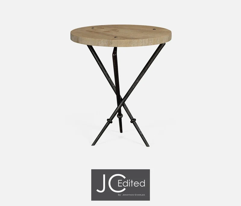 Round Lamp Table with Iron Base