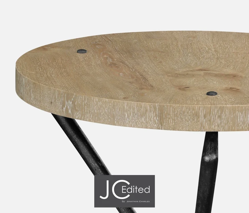 Round Lamp Table with Iron Base