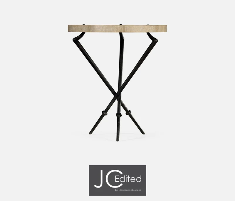 Round Lamp Table with Iron Base