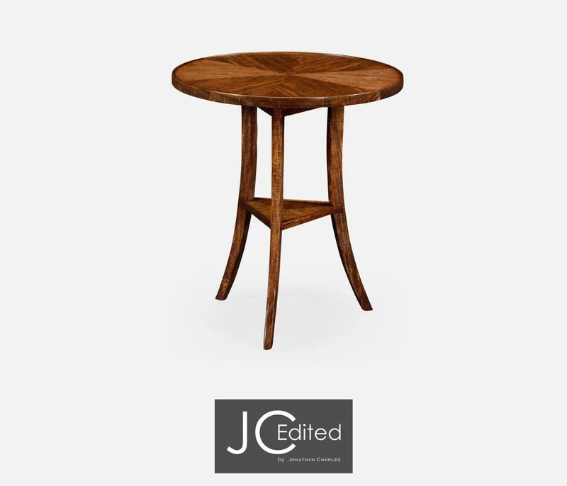 Round Lamp Table Rustic in Country Walnut