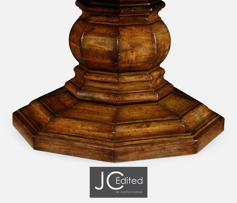 Round Dining Table Rustic with Self-Storing Leaves in Country Walnut