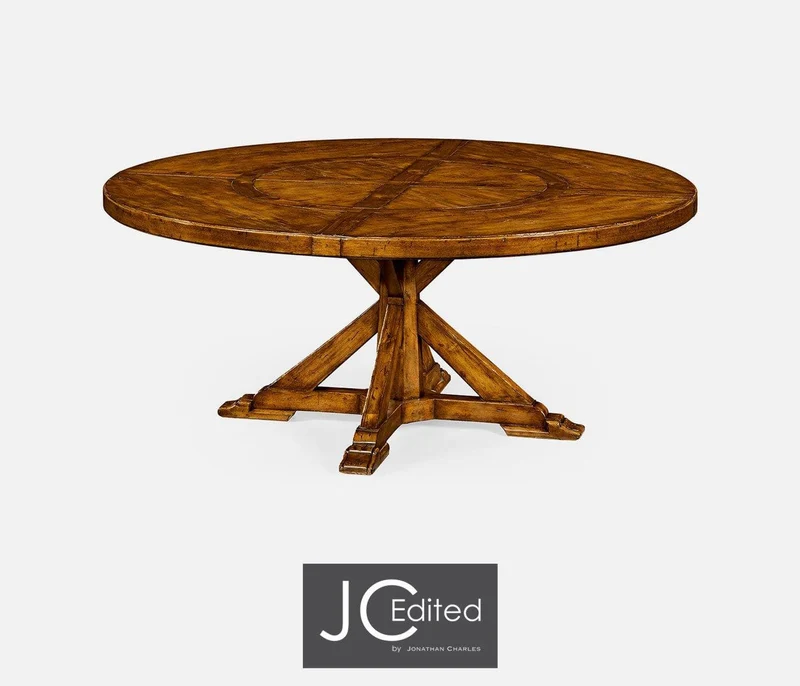 Round Dining Table Rustic with Lazy Susan in Country Walnut