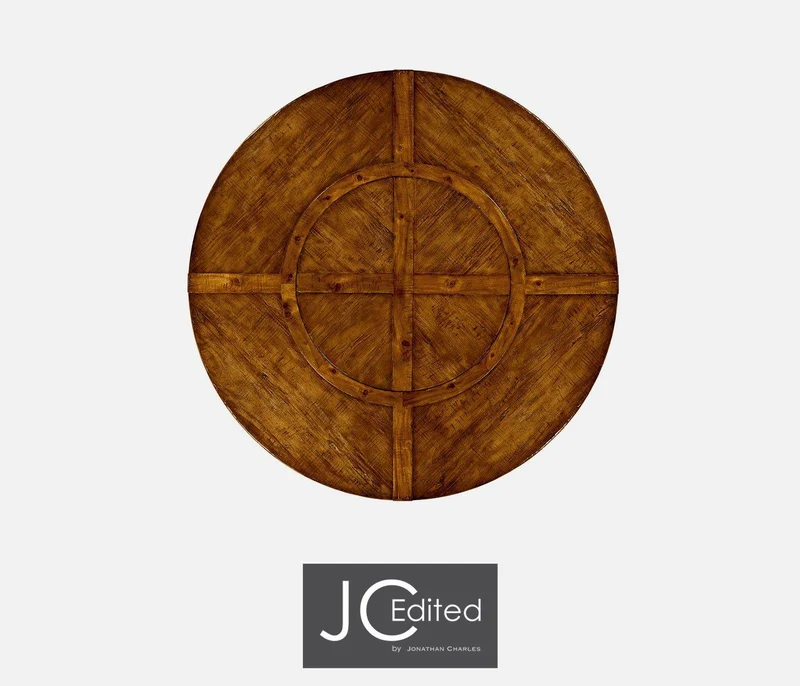 Round Dining Table Rustic with Lazy Susan in Country Walnut