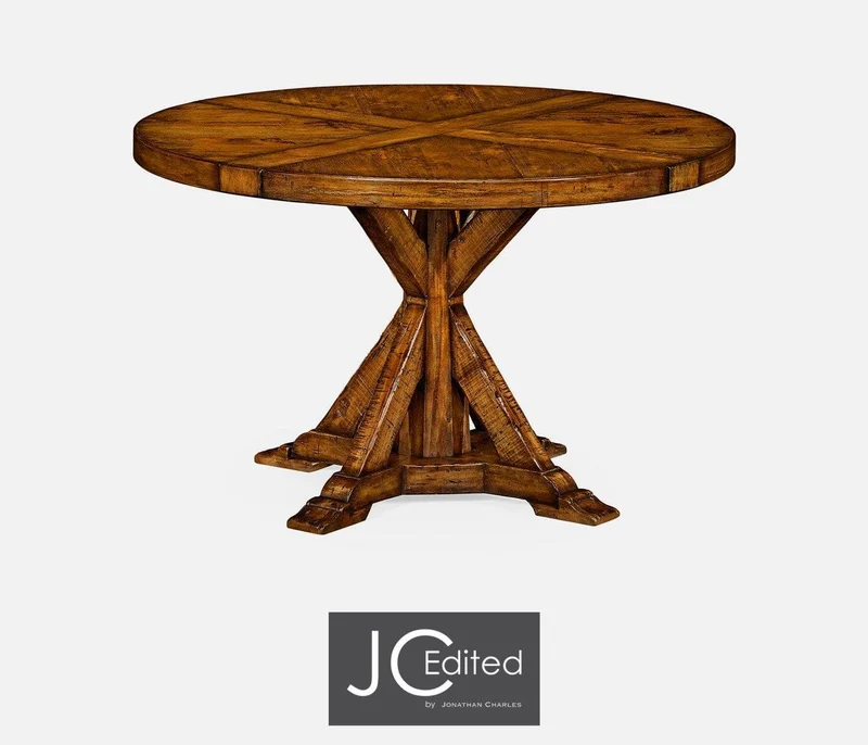 Round Dining Table Rustic in Country Walnut