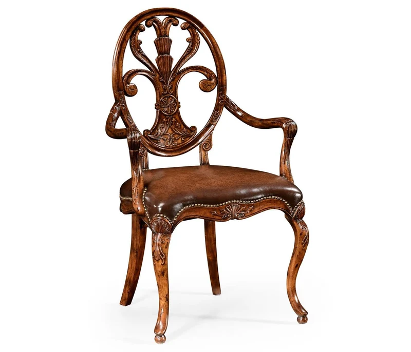 Dining Armchair Sheraton in Walnut - Antique Chestnut Leather