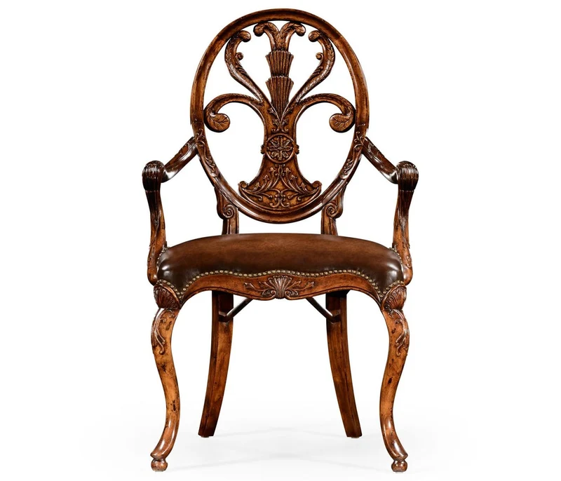 Dining Armchair Sheraton in Walnut - Antique Chestnut Leather