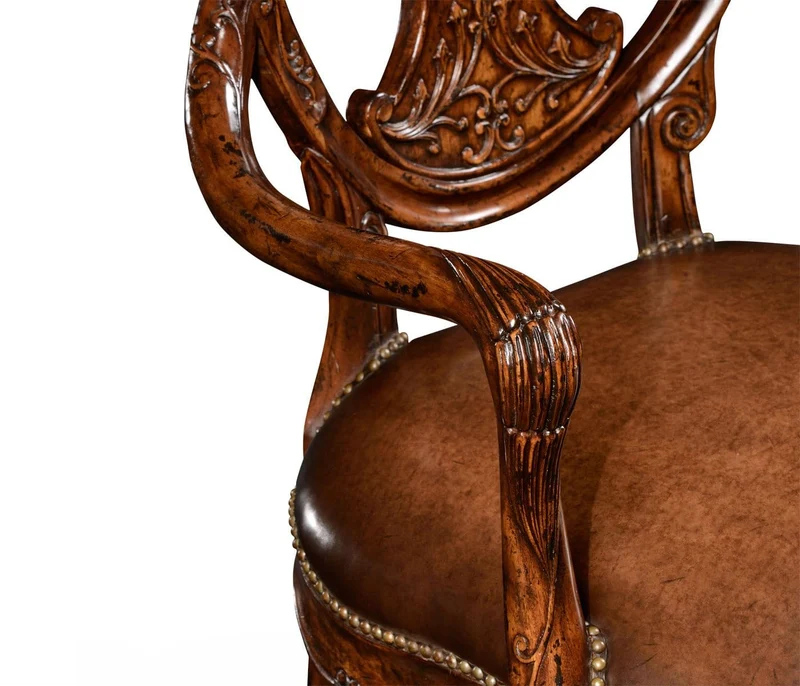Dining Armchair Sheraton in Walnut - Antique Chestnut Leather