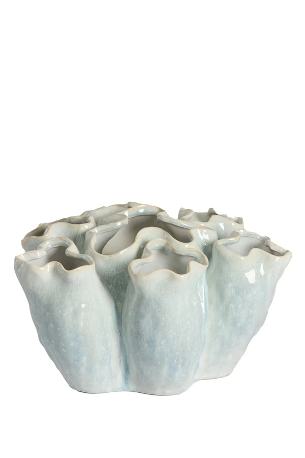 Vase deco 31,5x30x18,5 cm DIAGO ceramics light blue+cream