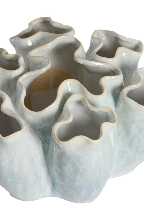 Vase deco 31,5x30x18,5 cm DIAGO ceramics light blue+cream