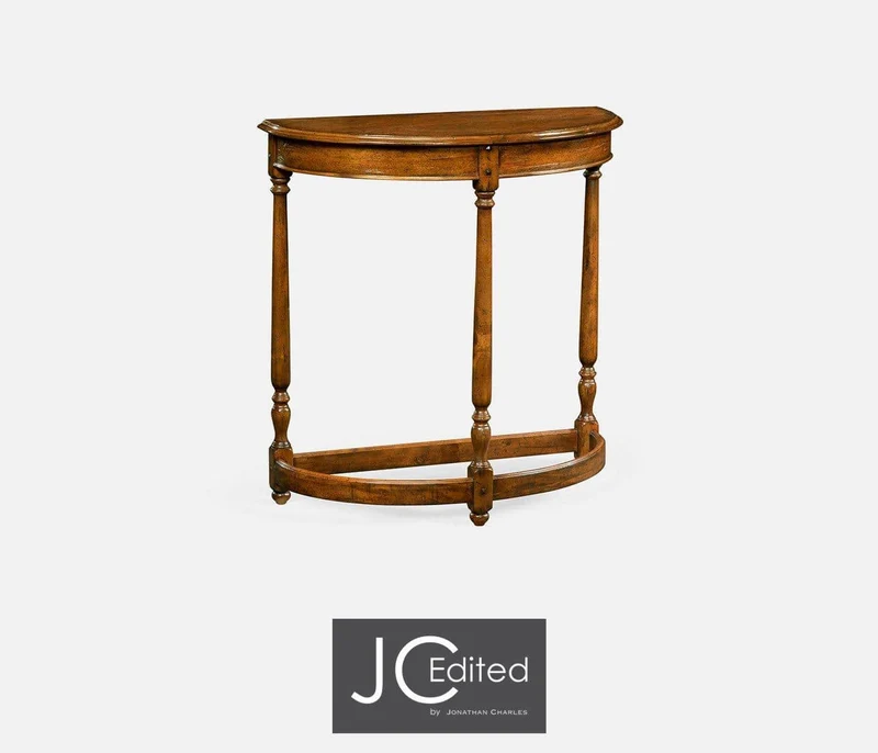 Demilune Console Table Rustic in Country Walnut