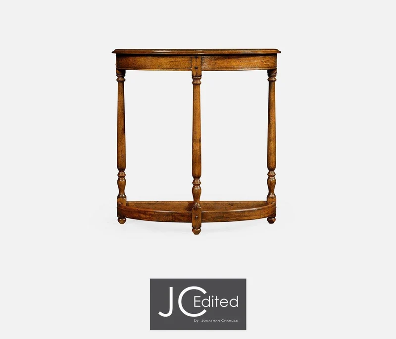 Demilune Console Table Rustic in Country Walnut