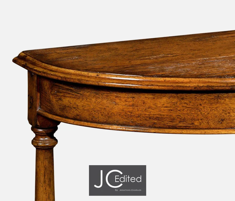 Demilune Console Table Rustic in Country Walnut