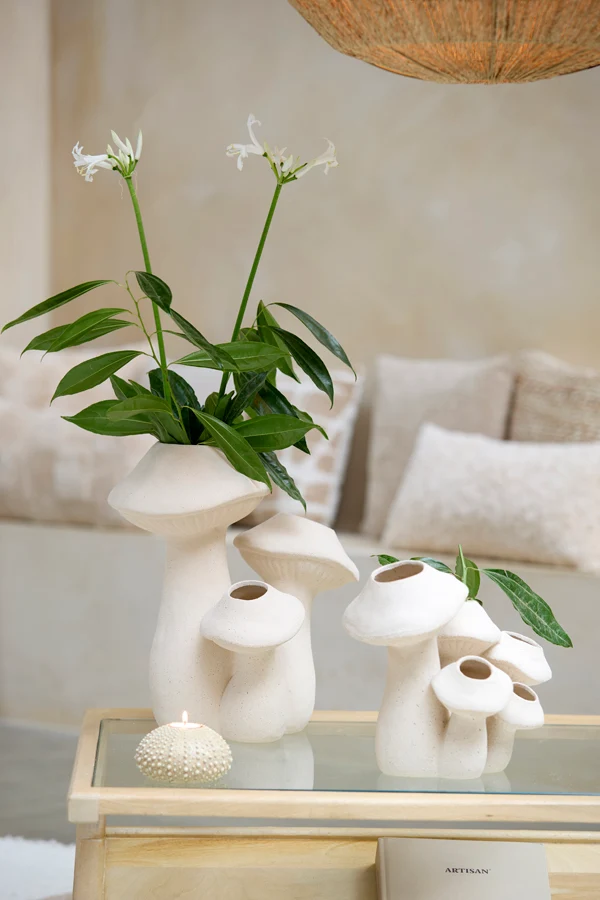Vase deco 31,5x20,5x27,5 cm MUSHROOM ceramics matt cream