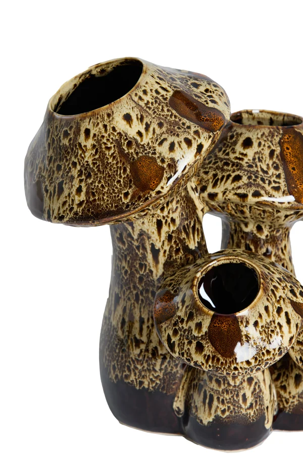 Vase deco 31,5x20,5x27,5 cm MUSHROOM ceramics d brown+cream