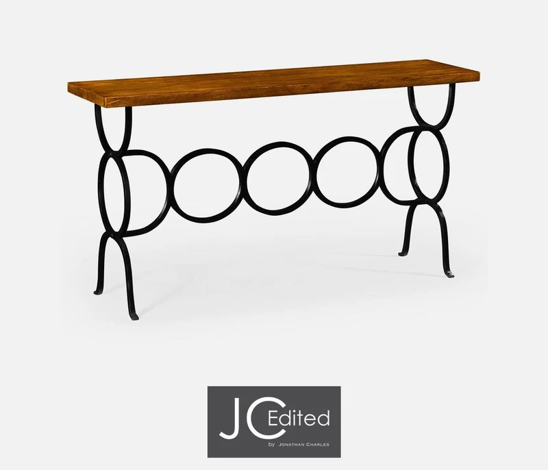Console Table Rustic Circles in Country Walnut