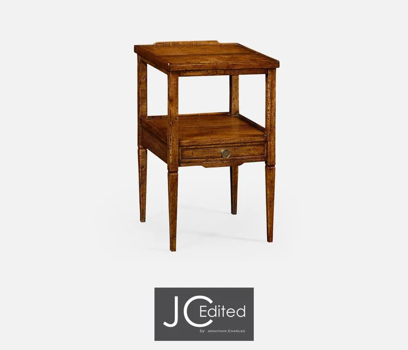 Square Lamp Table Rustic With Drawer in Country Walnut