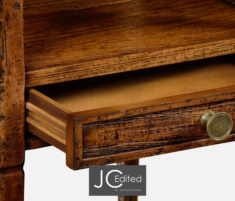 Square Lamp Table Rustic With Drawer in Country Walnut
