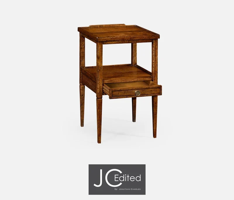 Square Lamp Table Rustic With Drawer in Country Walnut