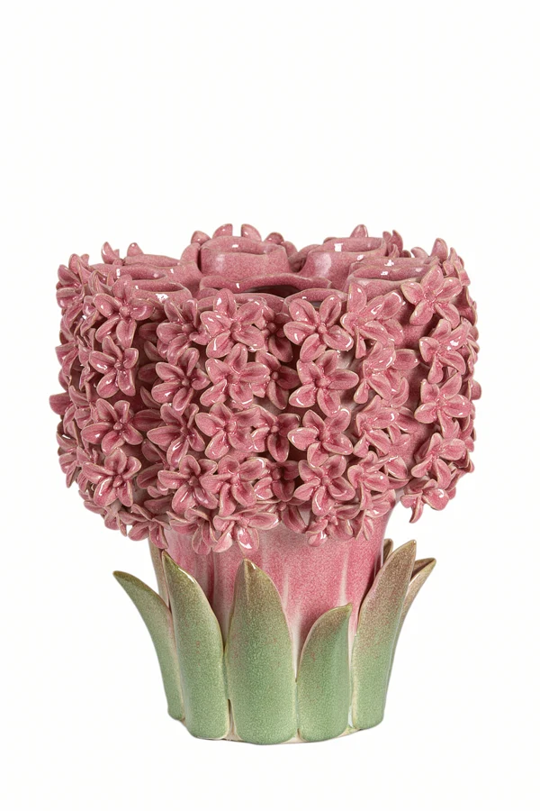 Vase deco 30x29x32,5 cm FLOWER ceramics pink+green