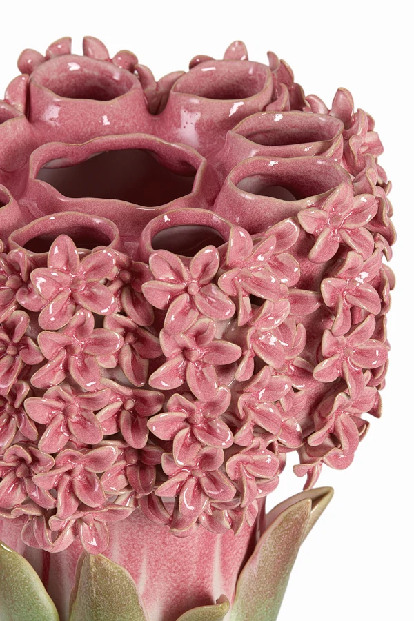 Vase deco 30x29x32,5 cm FLOWER ceramics pink+green