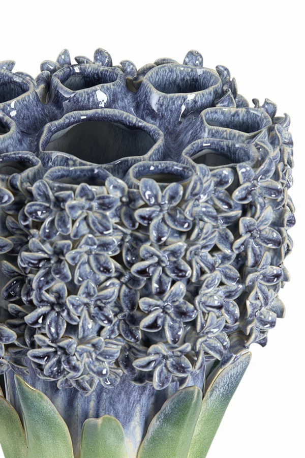 Vase deco 30x29x32,5 cm FLOWER ceramics blue+green