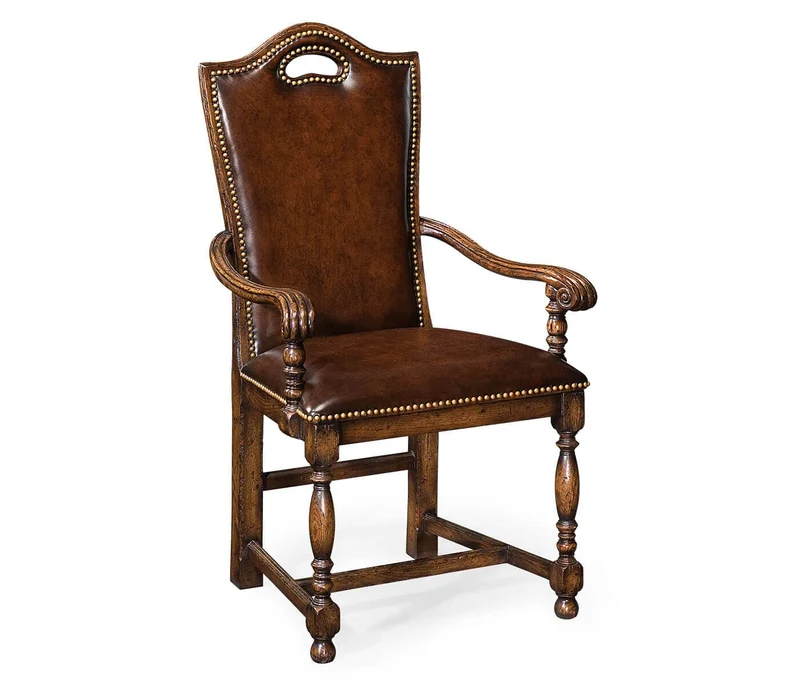 Forest High Back Tudor Oak Dining Armchair in Leather