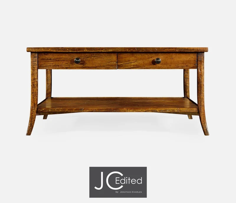 Square Coffee Table with Drawers Rustic in Country Walnut
