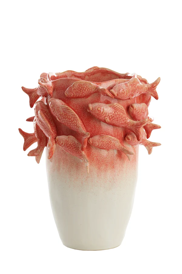 Vase deco 29x28x36,5 cm FISH ceramics coral+cream