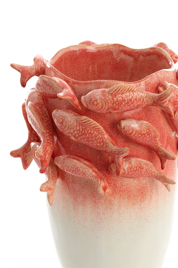 Vase deco 29x28x36,5 cm FISH ceramics coral+cream
