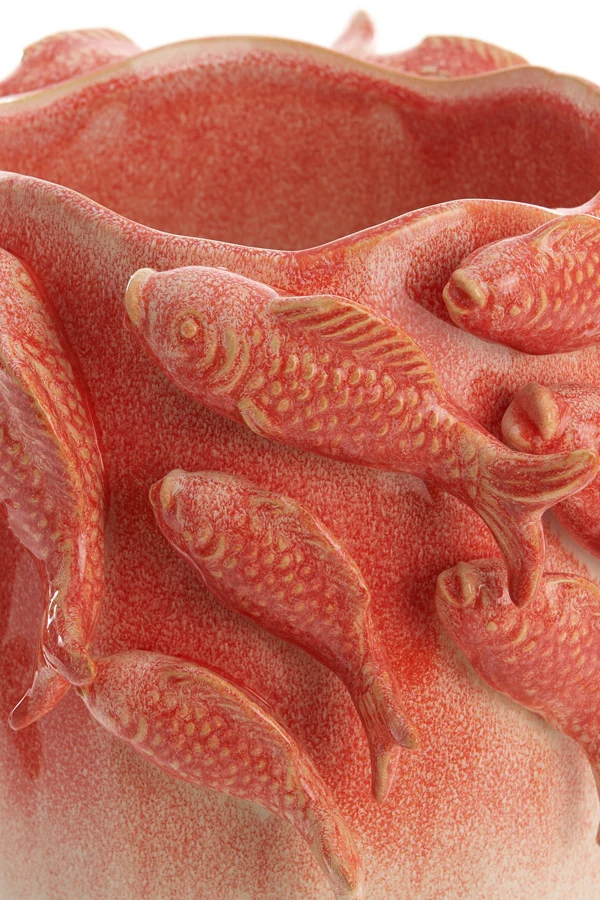 Vase deco 29x28x36,5 cm FISH ceramics coral+cream