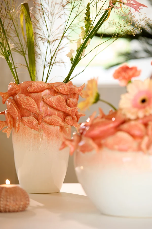 Vase deco 29x28x36,5 cm FISH ceramics coral+cream