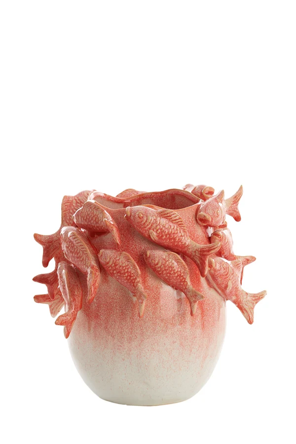 Vase deco 29x28,5x27 cm FISH ceramics coral+cream