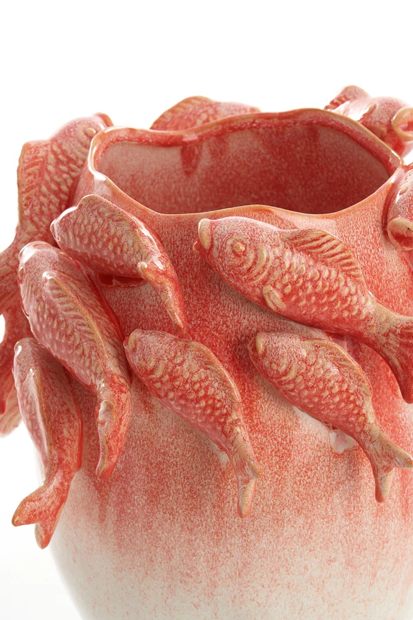 Vase deco 29x28,5x27 cm FISH ceramics coral+cream