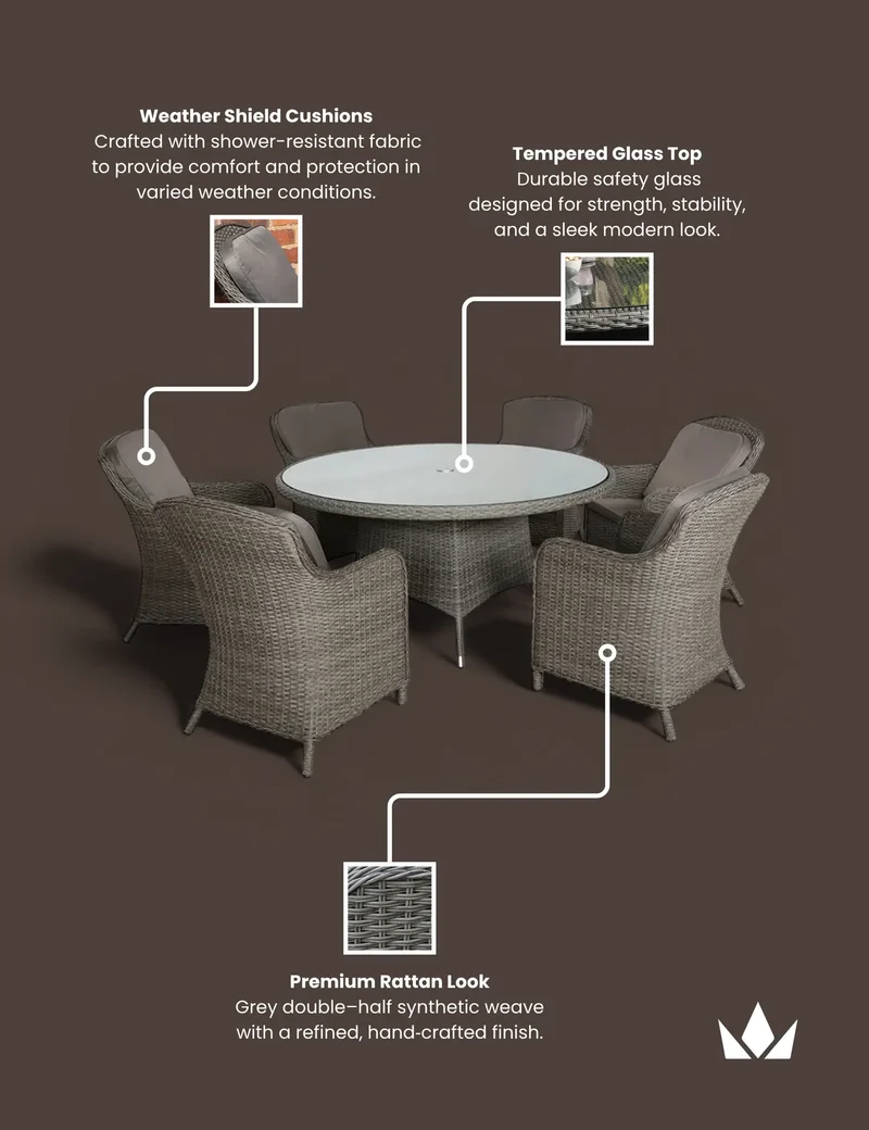 Paris 6 Seater Round Imperial Dining Set
