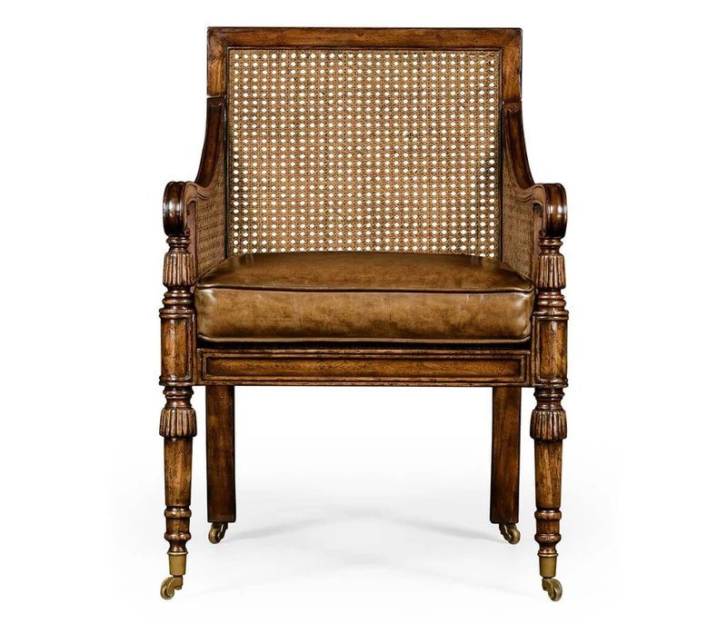 Bergere Occasional Chair with Cane Back - Leather