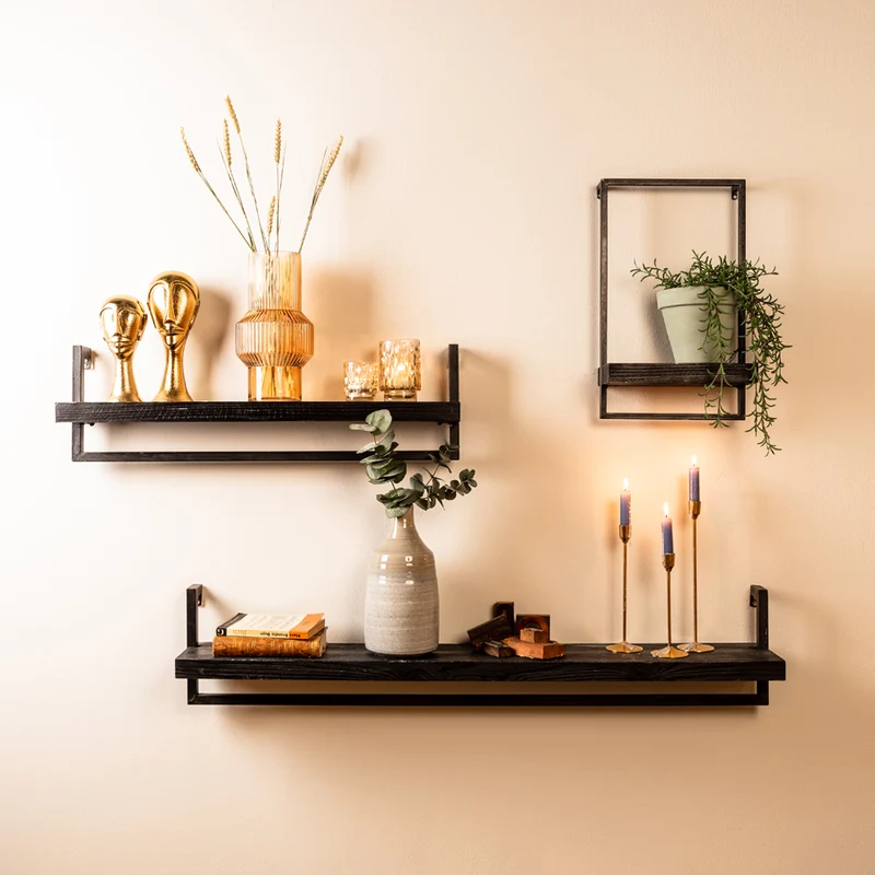 Wall shelf 60x15x30 cm MADDISON wood matt black