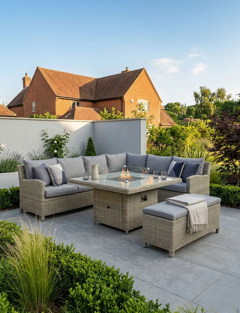 Wentworth 8 Seater Deluxe Modular Corner Dining & Lounging Set with Square Fire Pit Table