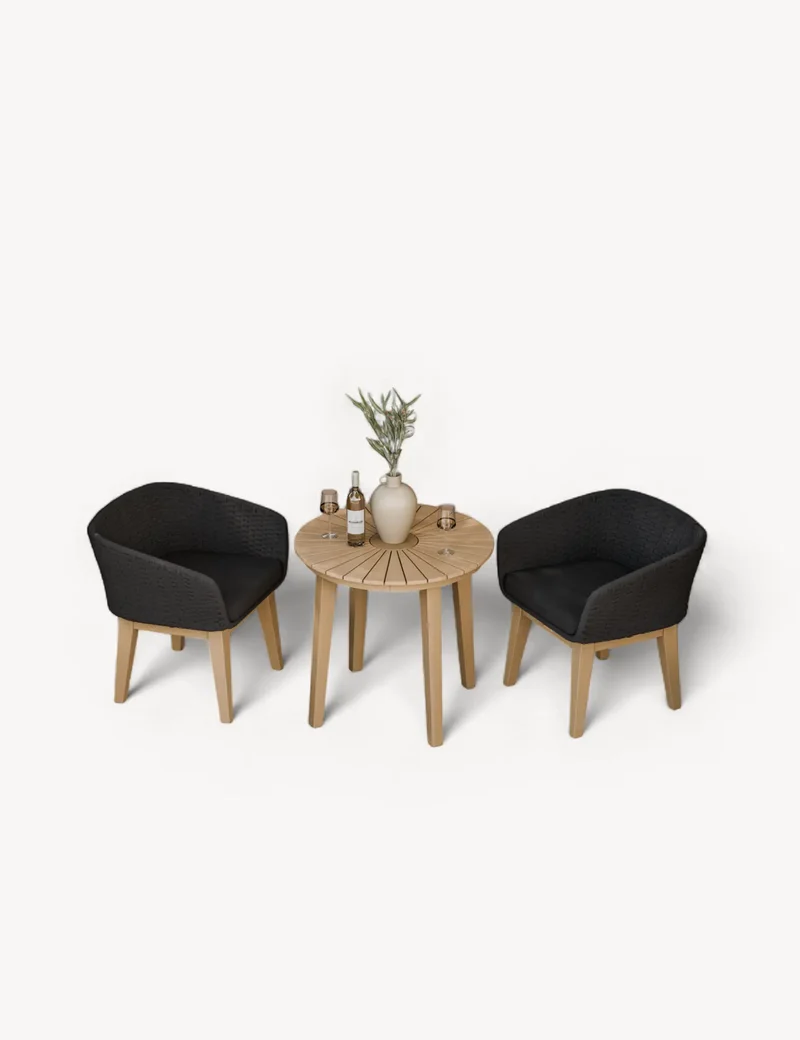 Roma 2 Seater Round Sunray Bistro Set with Eden Night Dining Chairs