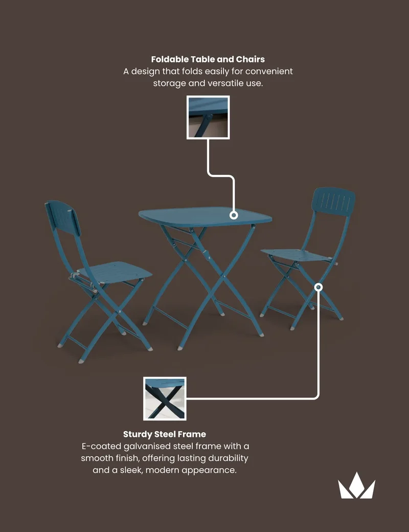 Venice 2 Seater Folding Bistro Set in Caribbean Blue