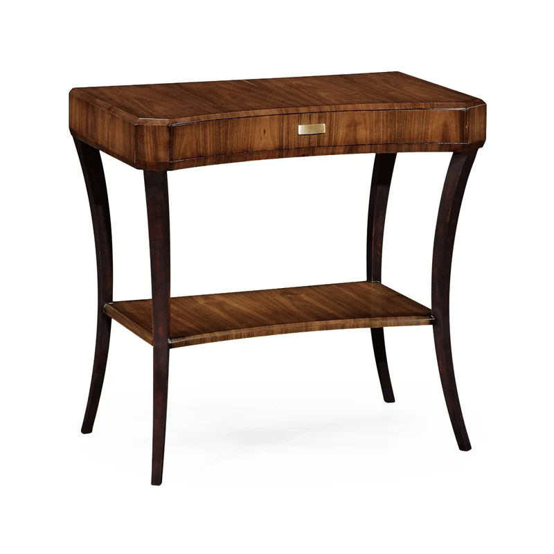 Art Deco Satin Rectangular Side Table with Drawer