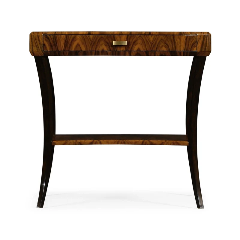 Art Deco Satin Rectangular Side Table with Drawer