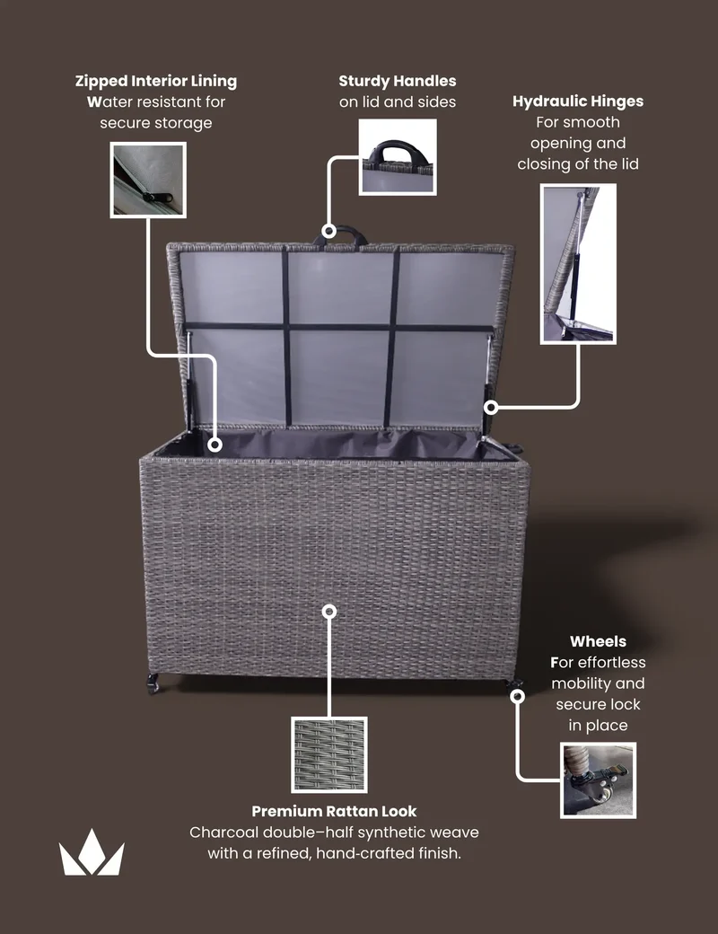 Charcoal Weave 510L KD Cushion Storage Box