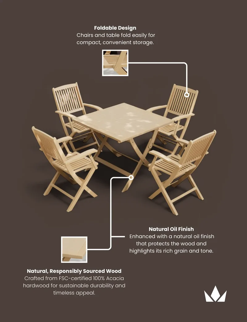 London 4 Seater Square Folding Set with London Folding Armchairs